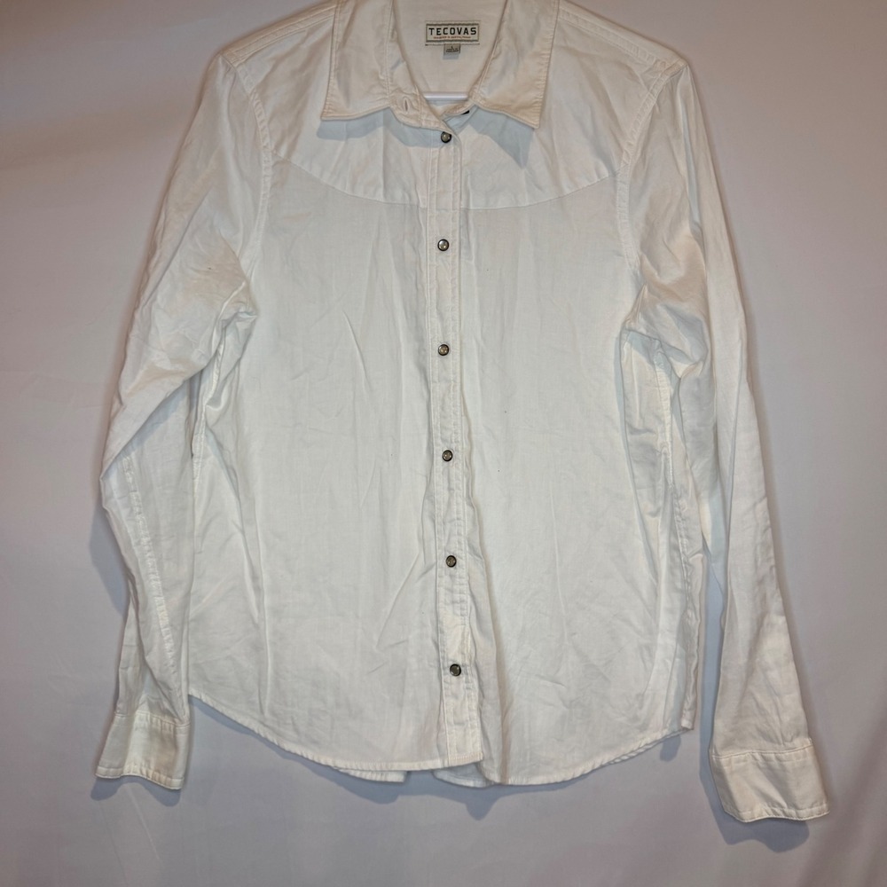 Tecovas White Herringbone Pearl Snap Western Shirt Women Large L Long Sleeve